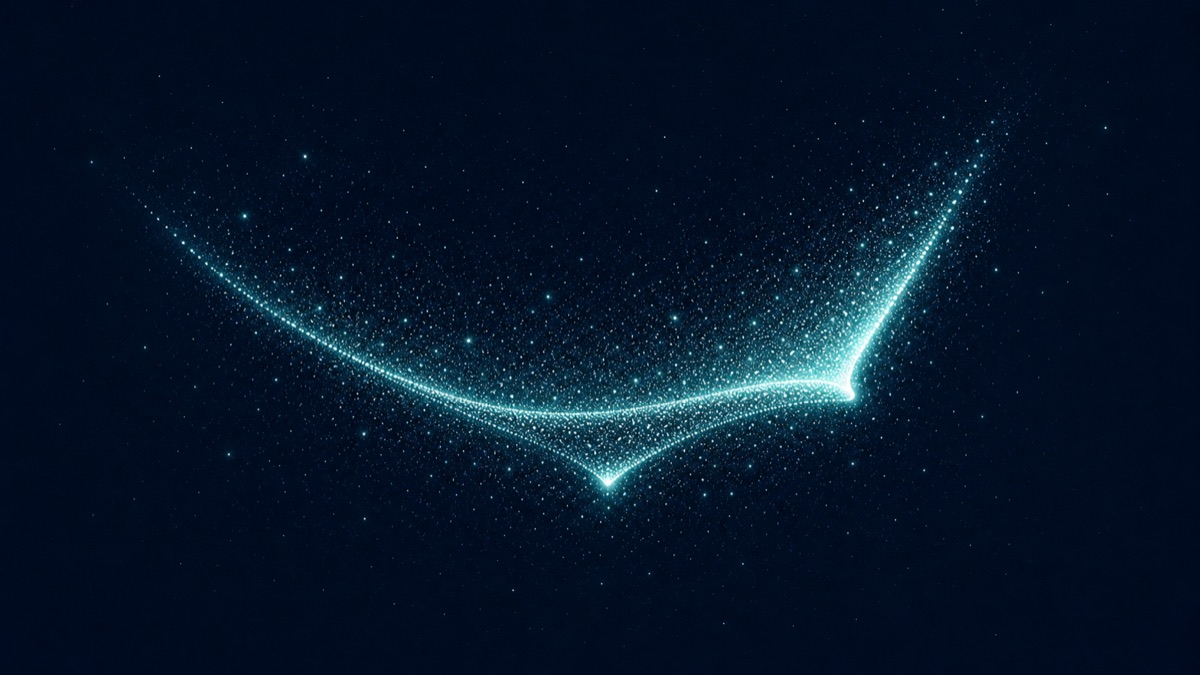 A luminous stingray-shaped light pattern against a dark sky